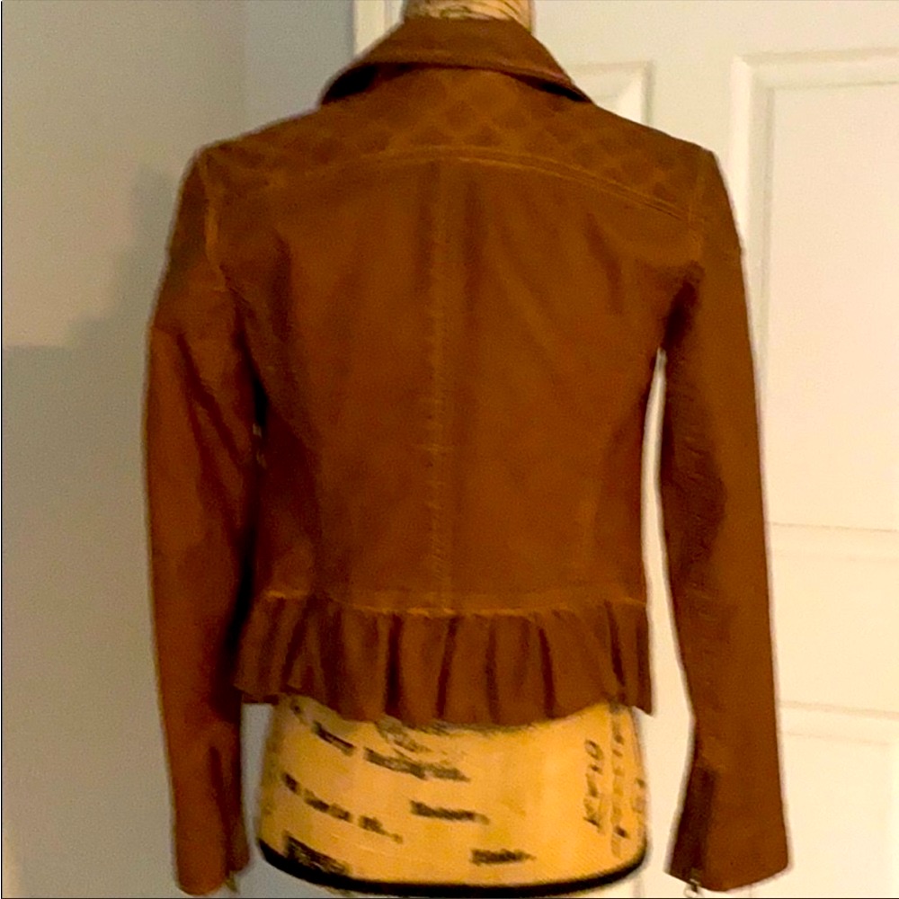 Anthropologie Vegan Leather Ruffle Brown Jacket 4